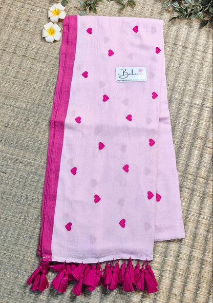 Dil | Soft Pink Mul Mul Cotton Saree with Border
