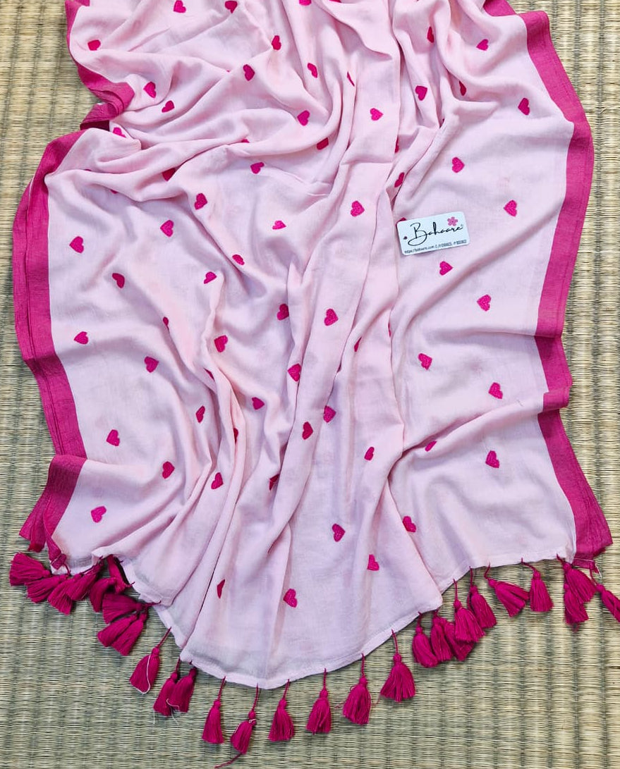 Dil | Soft Pink Mul Mul Cotton Saree with Border