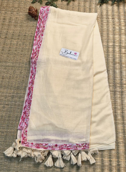 Mohini | Ivory Grace Mul Mul Cotton Saree with Designer Lace