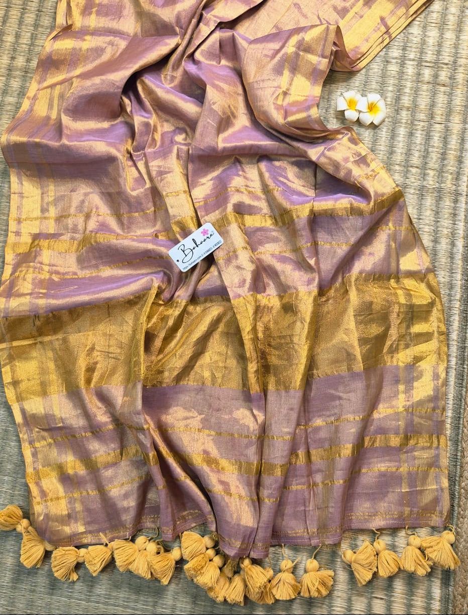 Megha | Lavender Gold Grace Tissue Saree