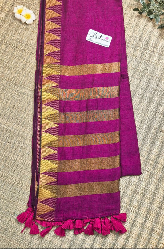 Cotton Galleria | Orchid Pink Handwoven Premium Cotton Saree with Temple Zari Border