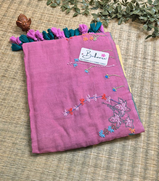 Mohini | Multicoloured Mul Mul Cotton Saree with Handcrafted Bullion Stich