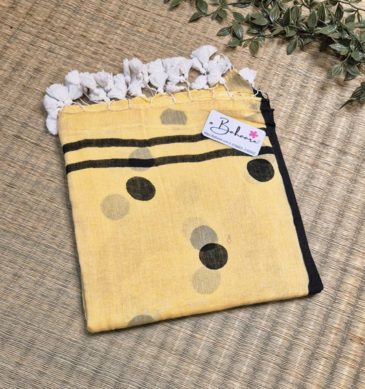 Polka Passion | Light Yellow Mul Mul Cotton Saree