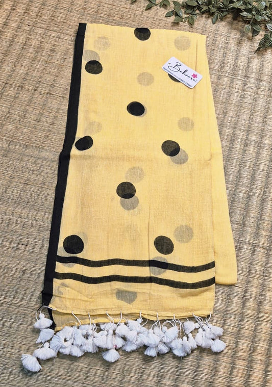 Polka Passion | Light Yellow Mul Mul Cotton Saree