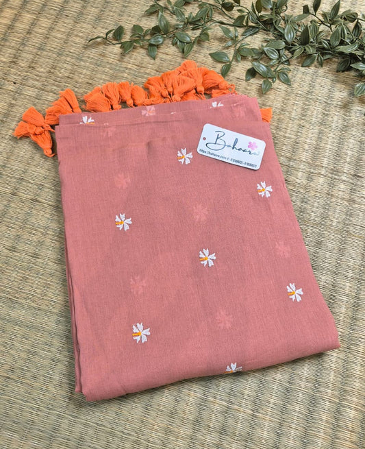 Parijat | Peach Mul Mul Cotton Saree