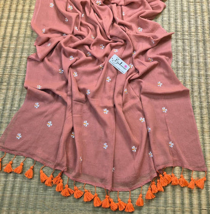 Parijat | Peach Mul Mul Cotton Saree