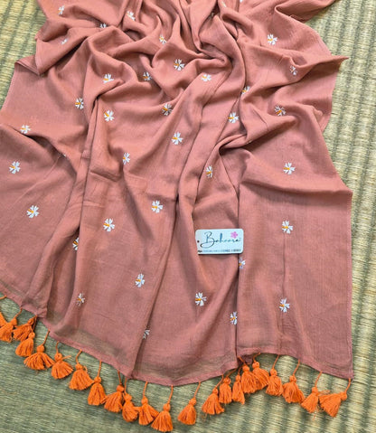 Parijat | Peach Mul Mul Cotton Saree