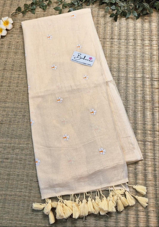 Parijat | Ivory Mul Mul Cotton Saree