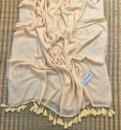 Parijat | Ivory Mul Mul Cotton Saree