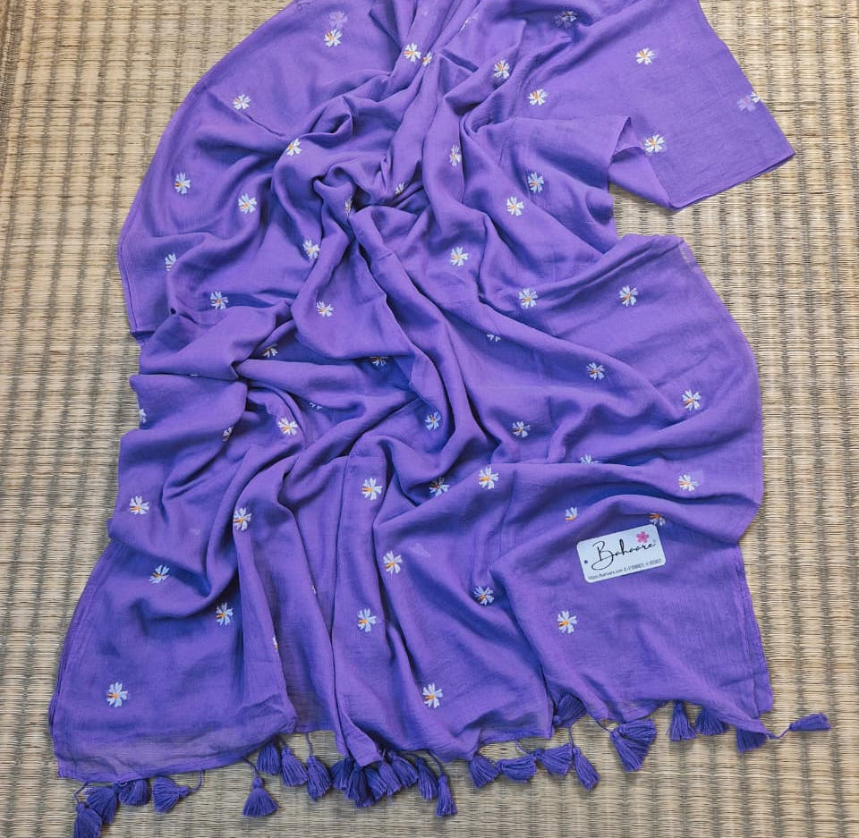 Parijat | Lavender Mul Mul Cotton Saree