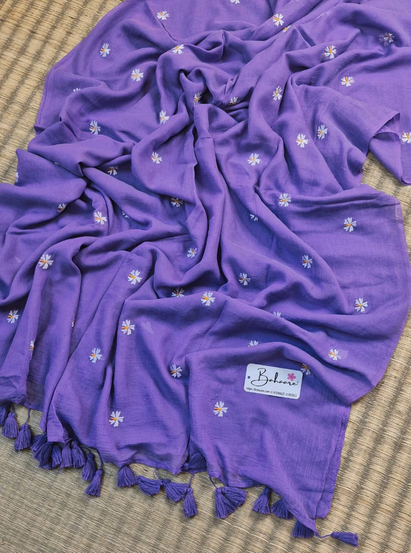 Parijat | Lavender Mul Mul Cotton Saree