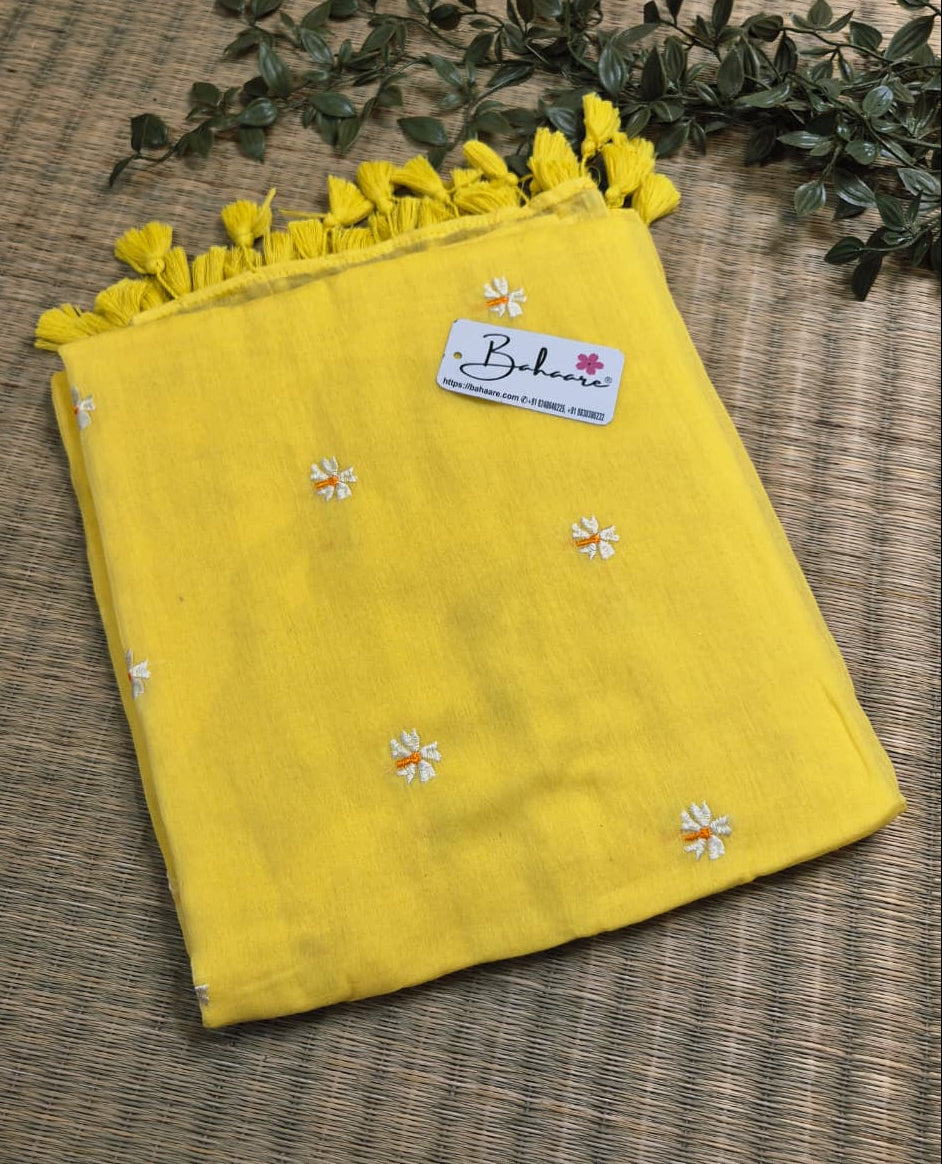 Parijat | Pastel Yellow Mul Mul Cotton Saree