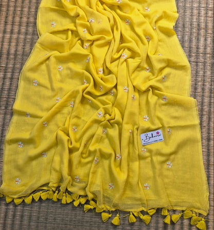 Parijat | Pastel Yellow Mul Mul Cotton Saree