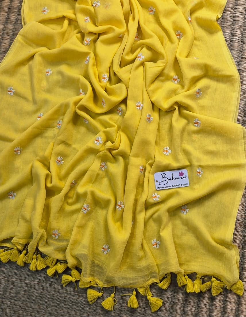 Parijat | Pastel Yellow Mul Mul Cotton Saree