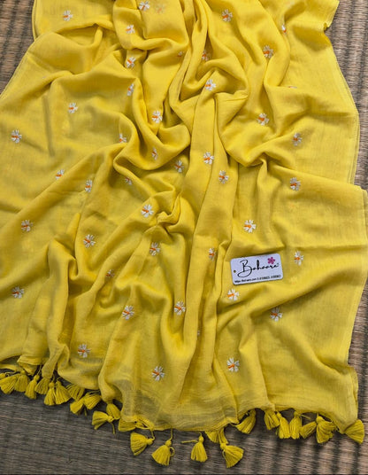 Parijat | Pastel Yellow Mul Mul Cotton Saree