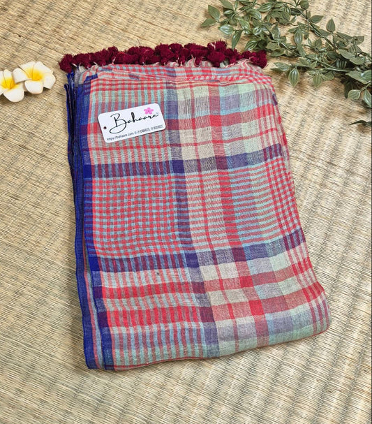 Woodland Whispers | Classic Multicoloured Check Jayshree Linen Saree
