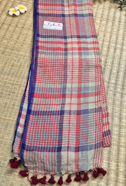 Woodland Whispers | Classic Multicoloured Check Jayshree Linen Saree
