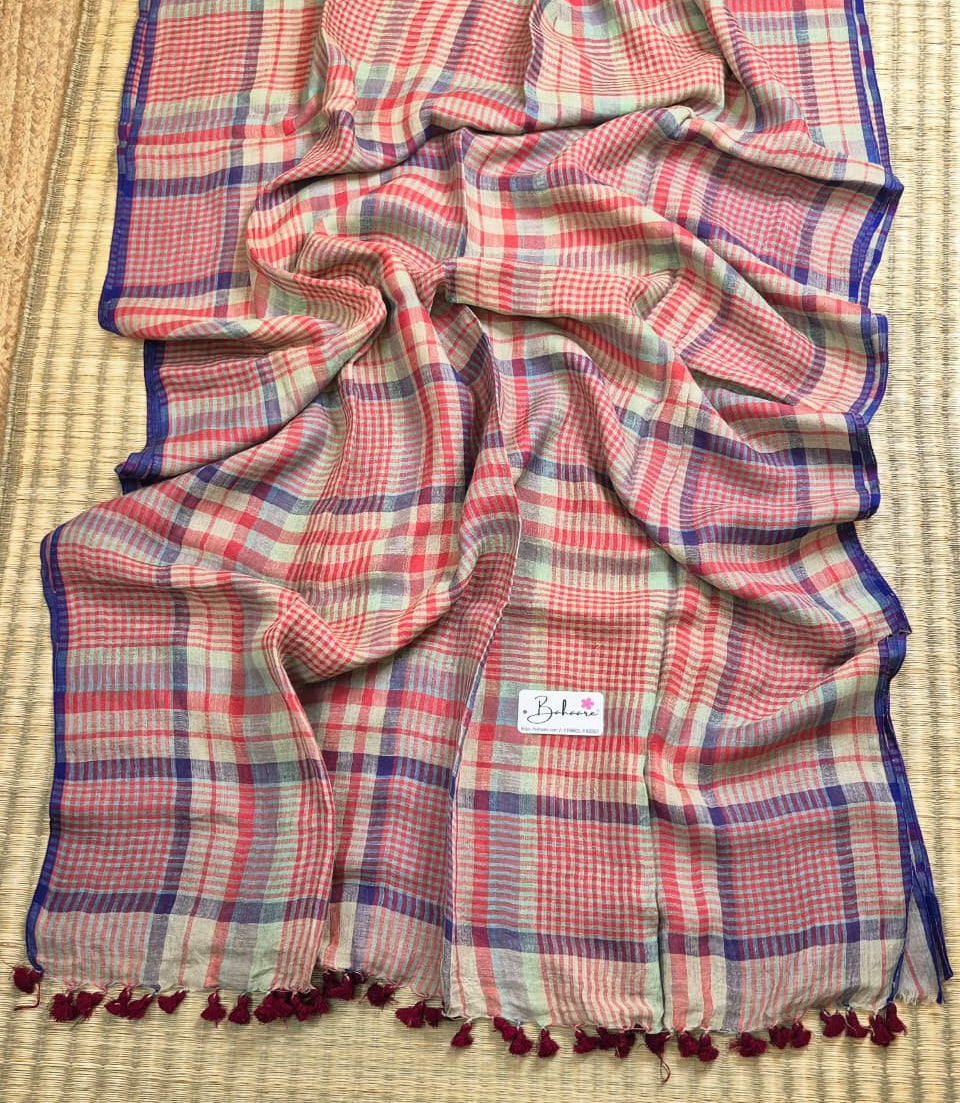 Woodland Whispers | Classic Multicoloured Check Jayshree Linen Saree