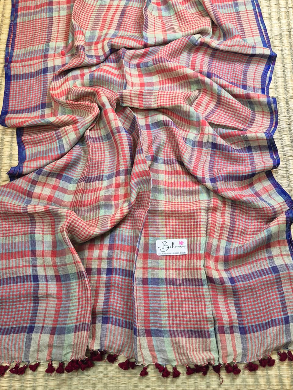 Woodland Whispers | Classic Multicoloured Check Jayshree Linen Saree