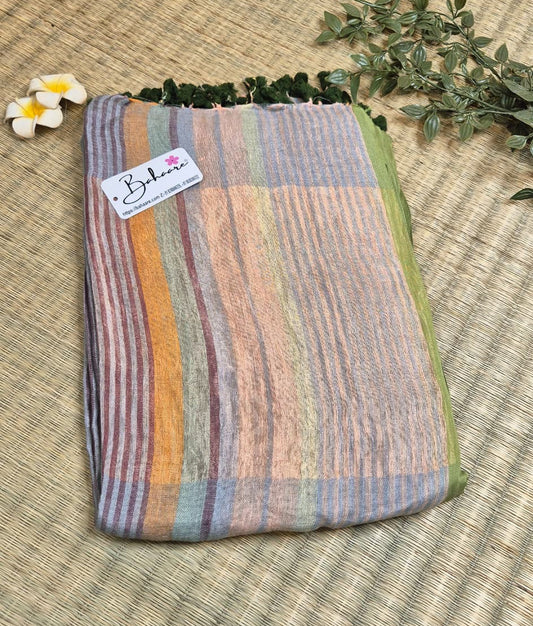 Woodland Whispers | Pastel Multicoloured Check Jayshree Linen Saree