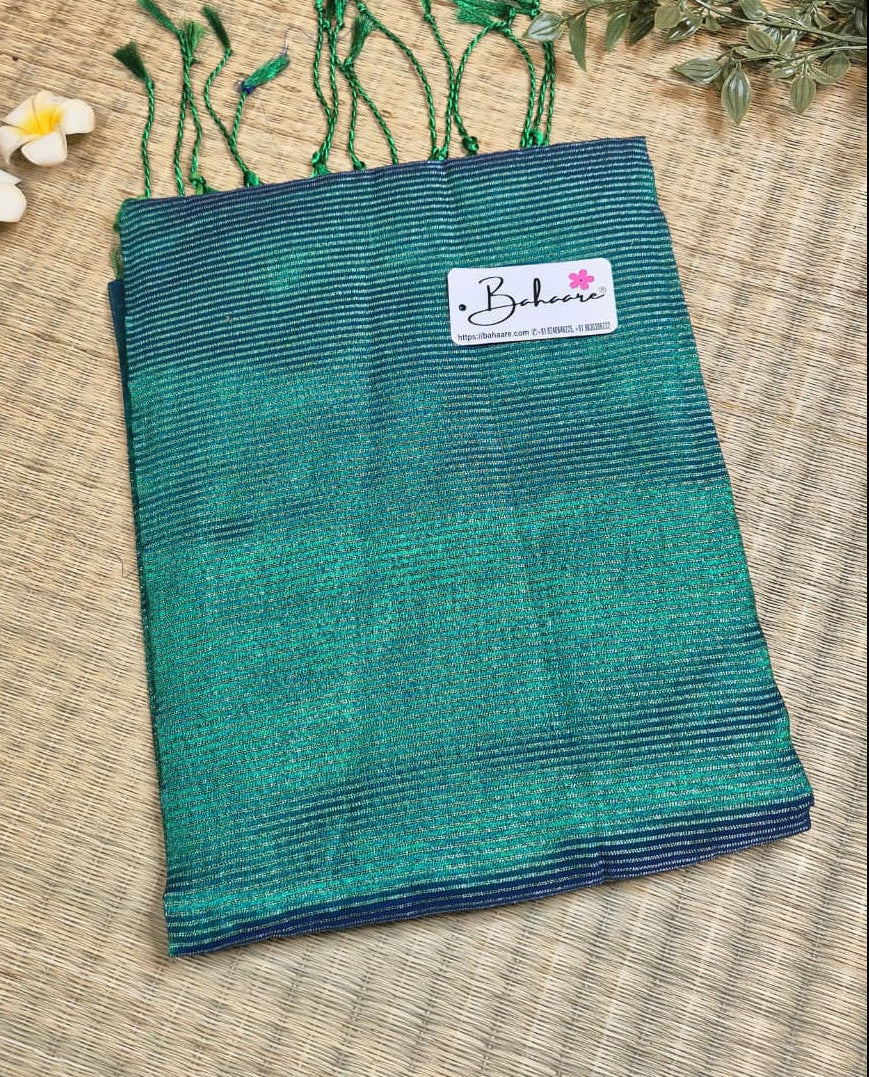 Galaxy | Peacock Green Tissue Saree with Zari Line Pallu
