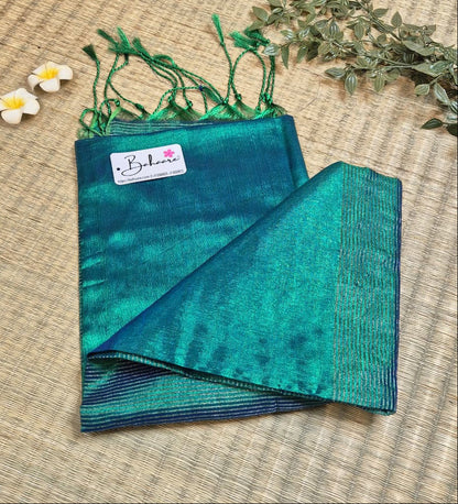 Galaxy | Peacock Green Tissue Saree with Zari Line Pallu