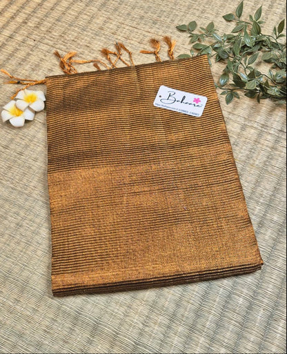 Galaxy | Metallic Copper Tissue Saree with Zari Line Pallu