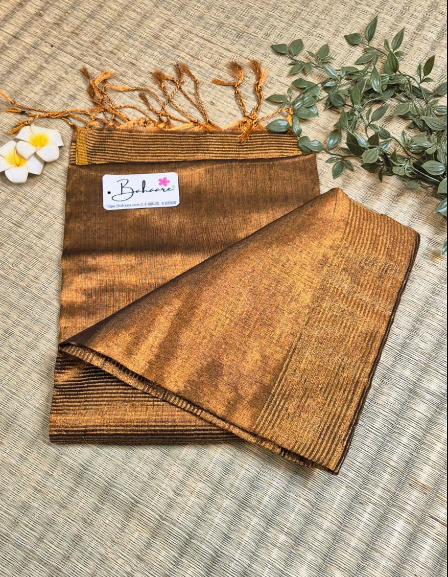 Galaxy | Metallic Copper Tissue Saree with Zari Line Pallu