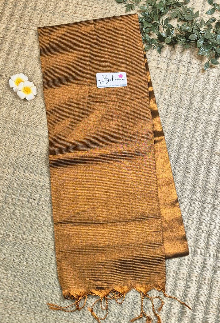 Galaxy | Metallic Copper Tissue Saree with Zari Line Pallu