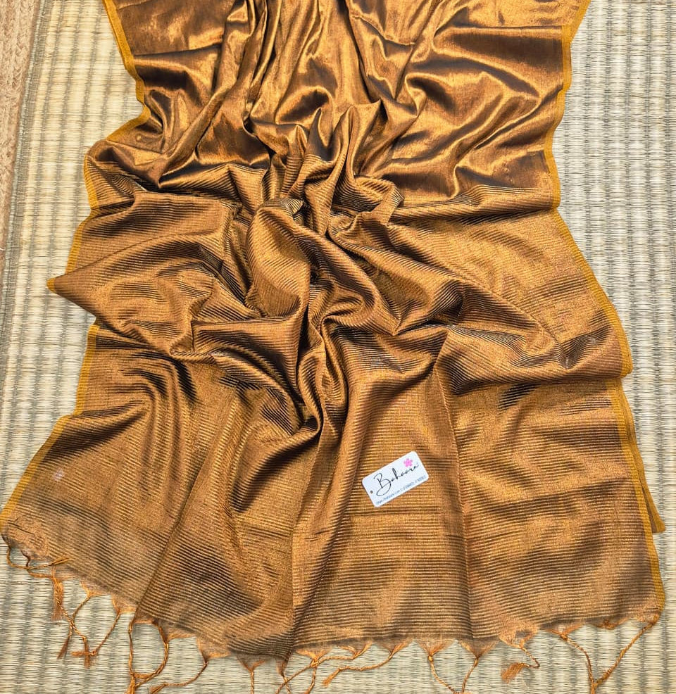 Galaxy | Metallic Copper Tissue Saree with Zari Line Pallu