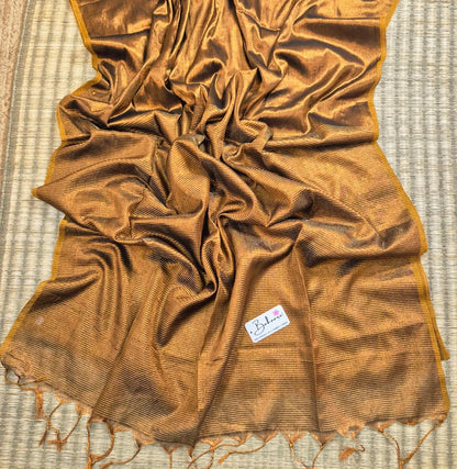 Galaxy | Metallic Copper Tissue Saree with Zari Line Pallu