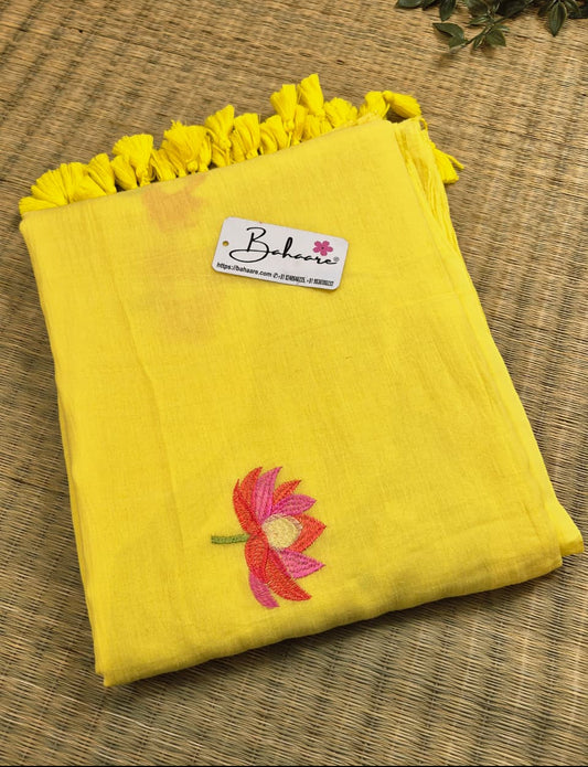 Mohini | Sunshine Yellow Mul Mul Cotton Saree with Flower Motif