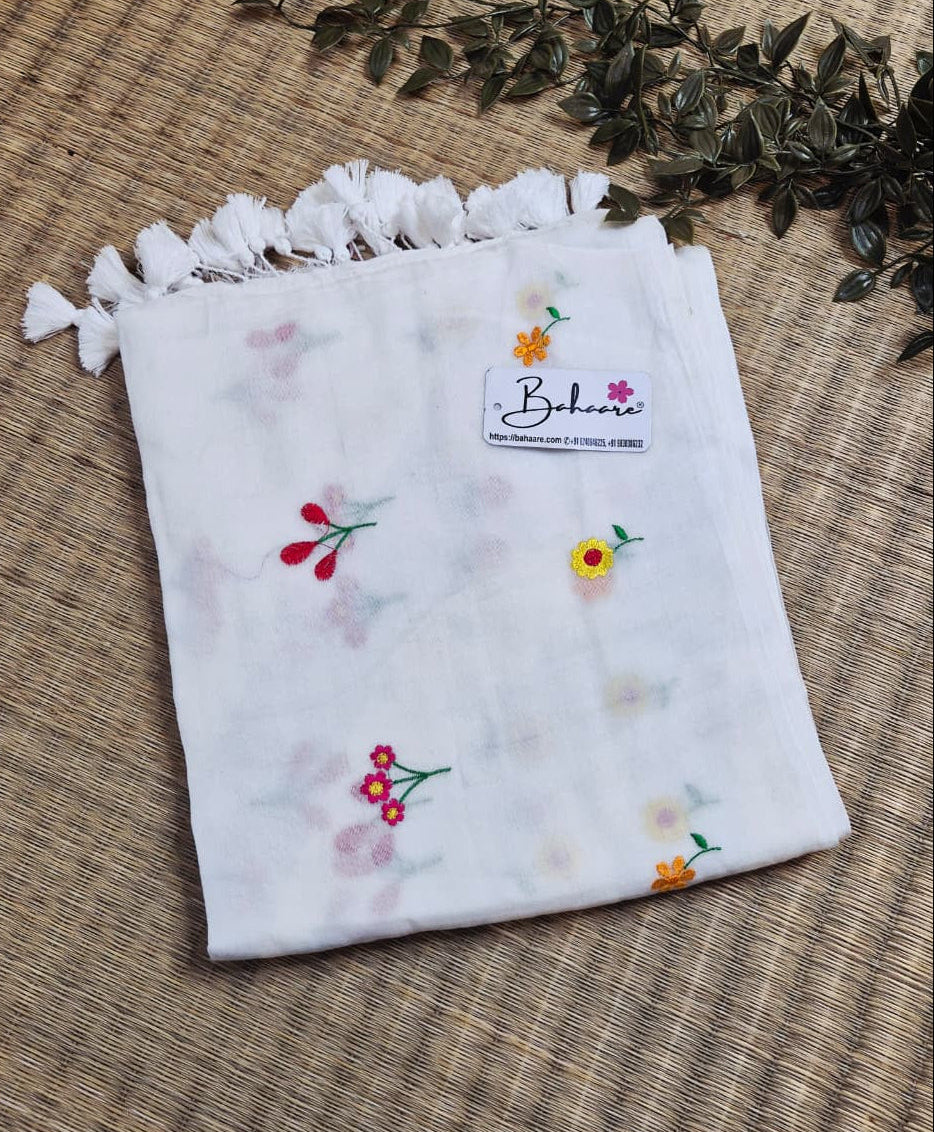 Mohini | Moonlight White Celebrity Mul Mul Cotton Saree with Flower Motif