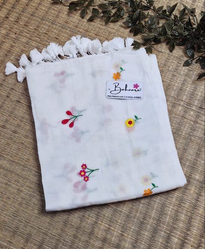 Mohini | Moonlight White Celebrity Mul Mul Cotton Saree with Flower Motif
