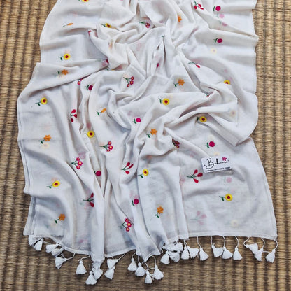 Mohini | Moonlight White Celebrity Mul Mul Cotton Saree with Flower Motif