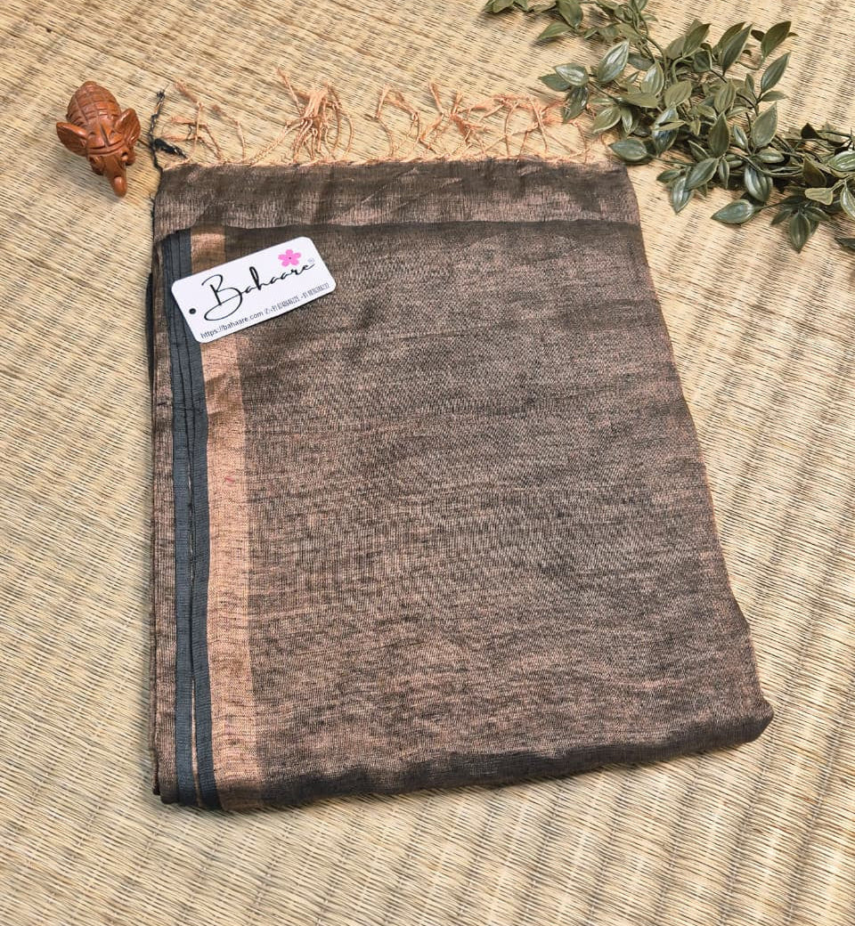 Springtime Serenity | Bottle Green Copper Glow Tissue Linen Saree