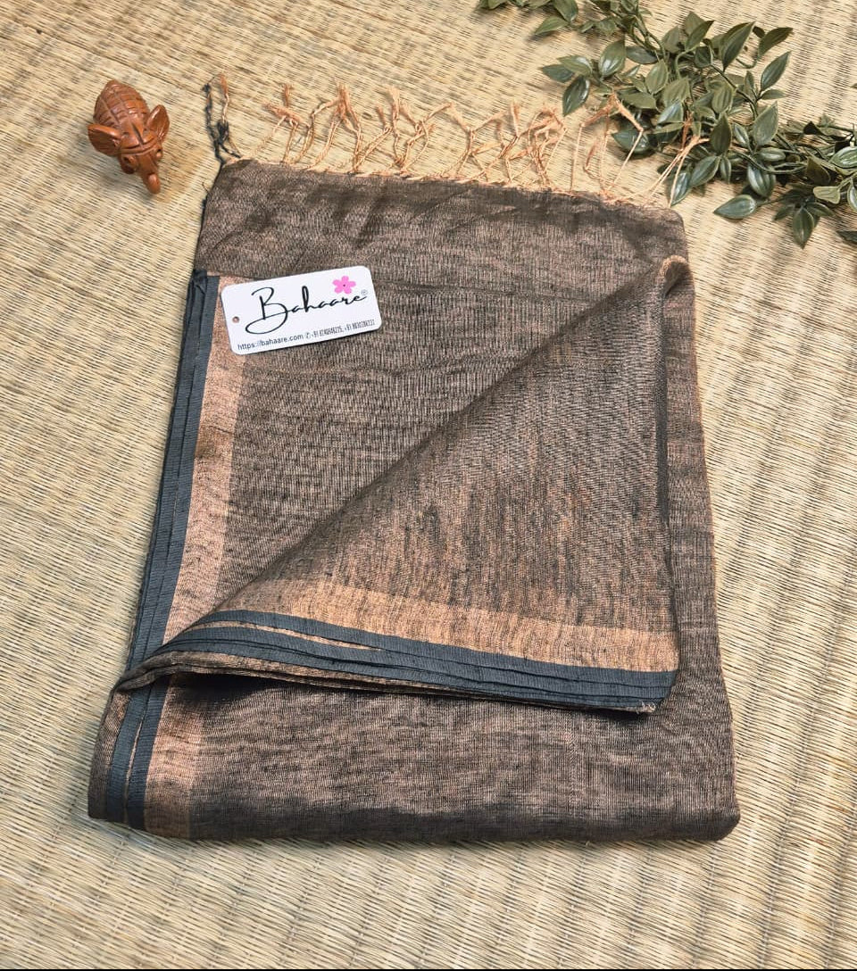 Springtime Serenity | Bottle Green Copper Glow Tissue Linen Saree