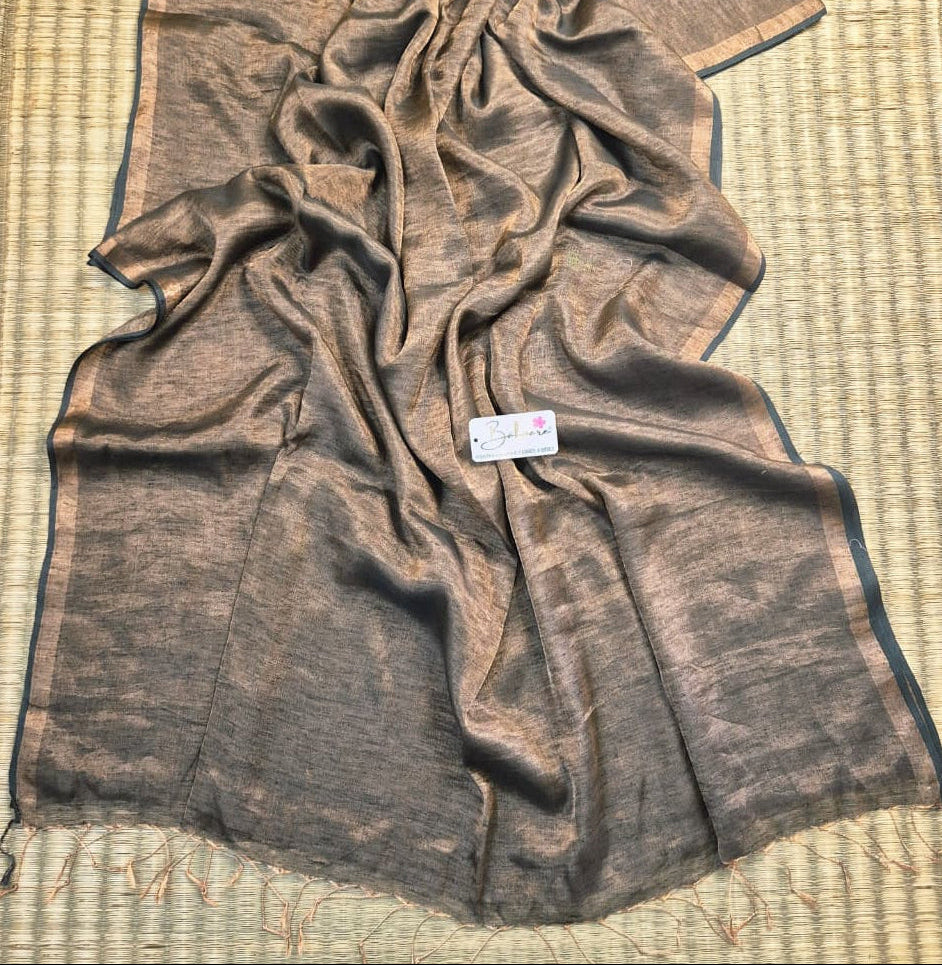 Springtime Serenity | Bottle Green Copper Glow Tissue Linen Saree