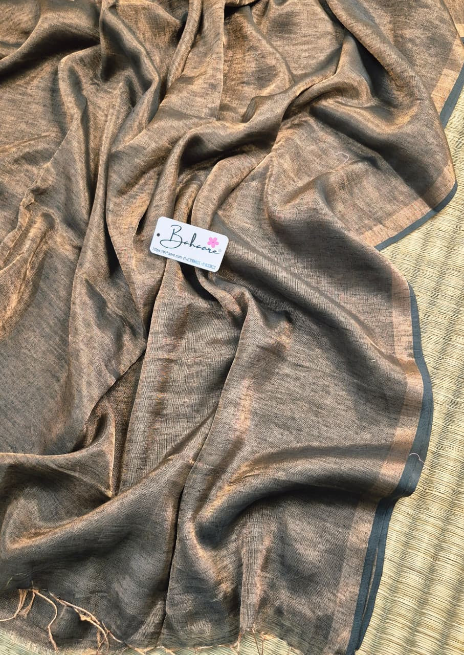 Springtime Serenity | Bottle Green Copper Glow Tissue Linen Saree