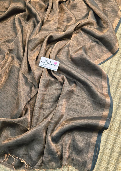 Springtime Serenity | Bottle Green Copper Glow Tissue Linen Saree