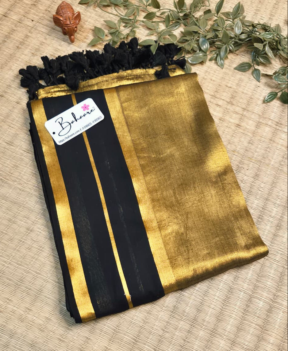 Megha | Golden Black Tissue Saree