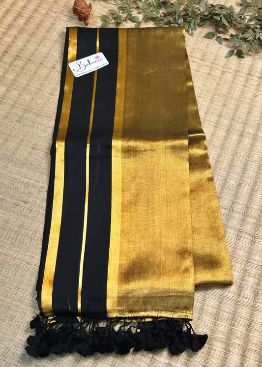 Megha | Golden Black Tissue Saree