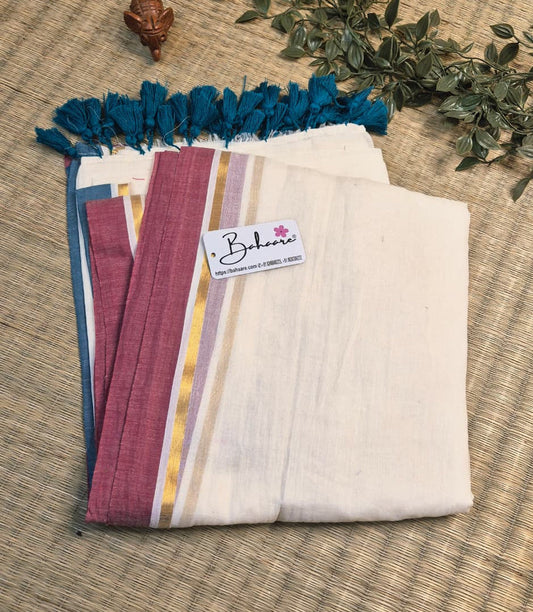 Mohini | Butter Cream Mul Mul Cotton Saree with Ganga Jamuna Border