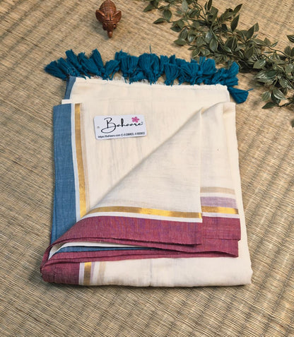 Mohini | Butter Cream Mul Mul Cotton Saree with Ganga Jamuna Border