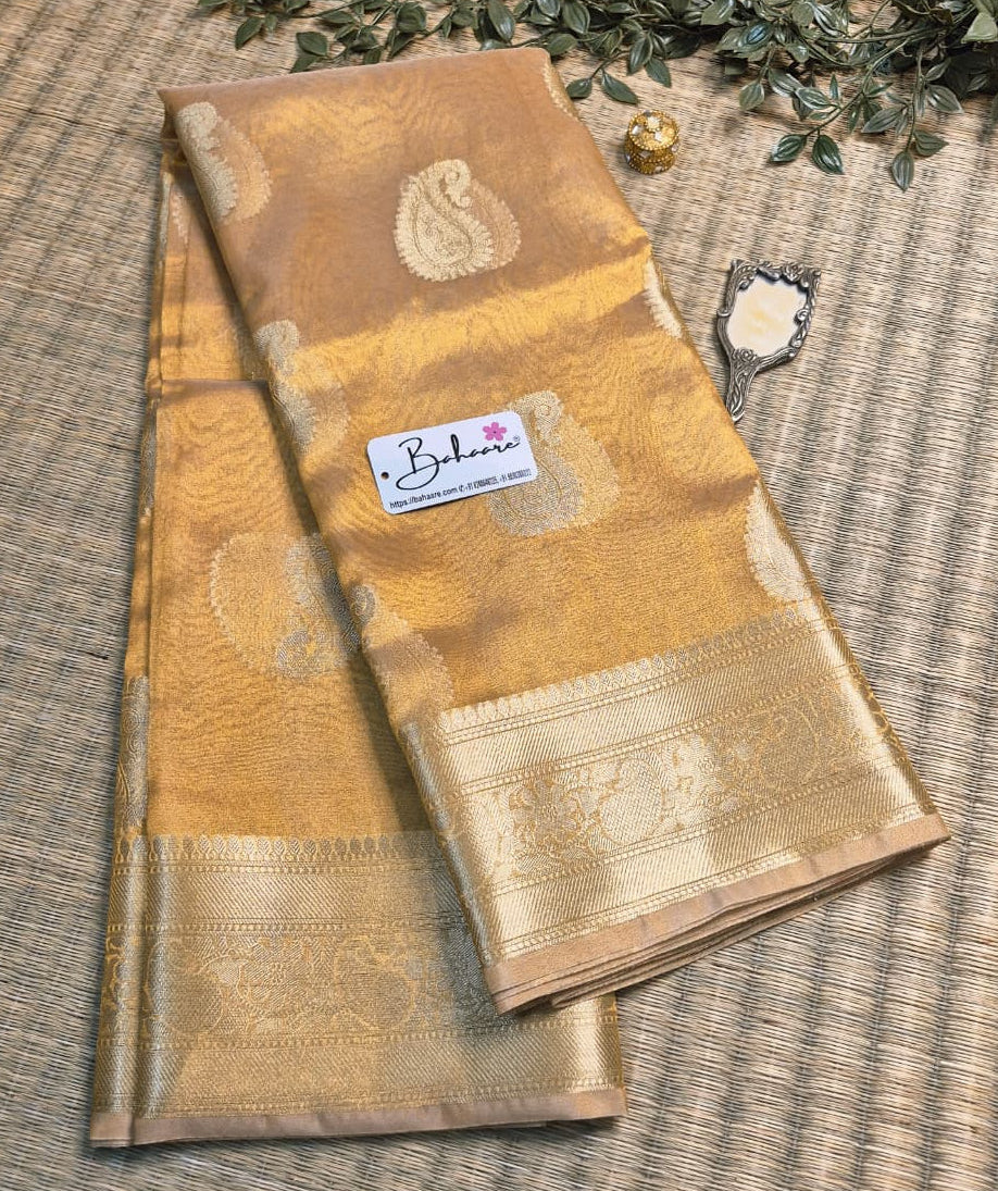 Utsav | Golden Benarasi Tissue Silk Saree with Kalka Motif