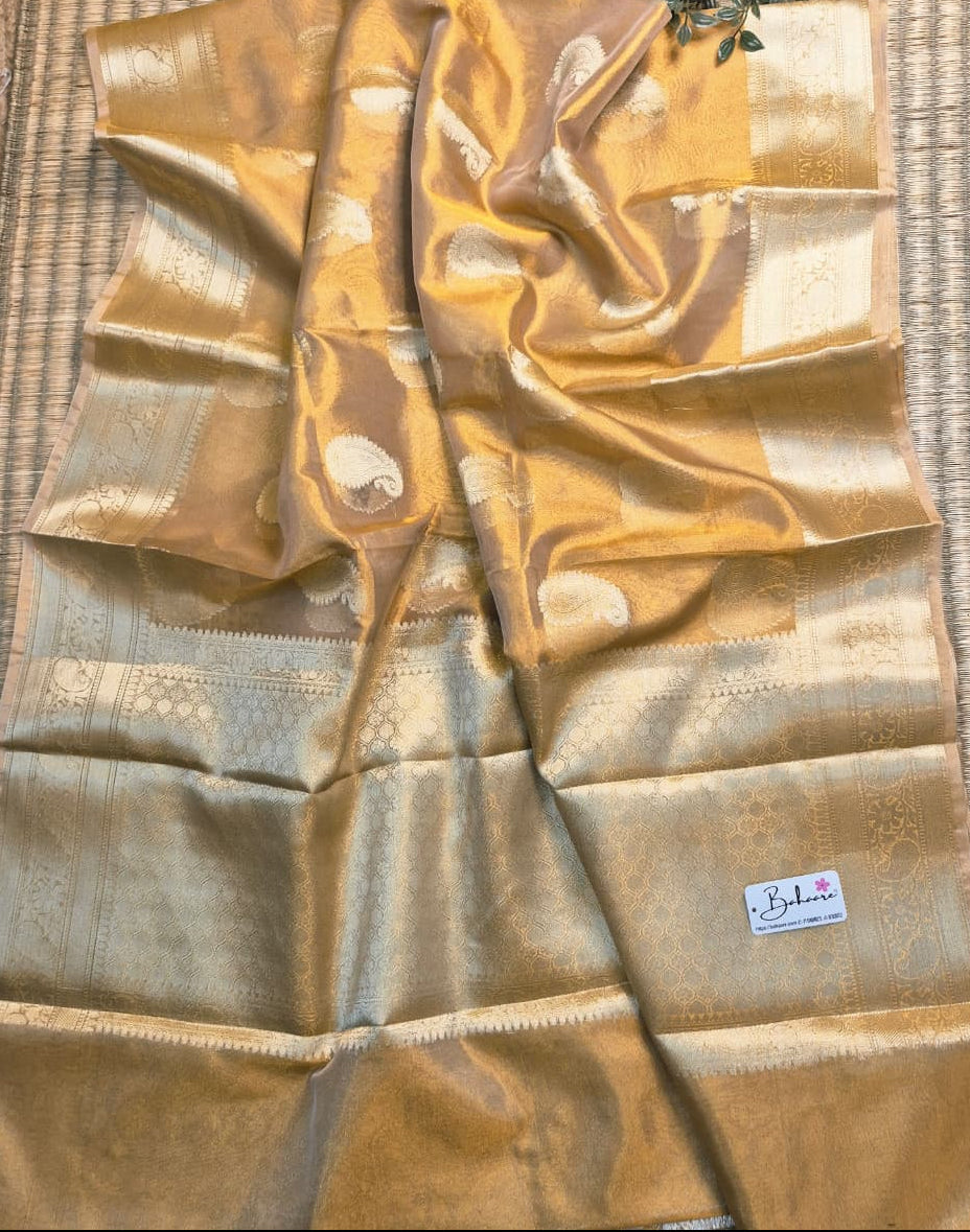 Utsav | Golden Benarasi Tissue Silk Saree with Kalka Motif