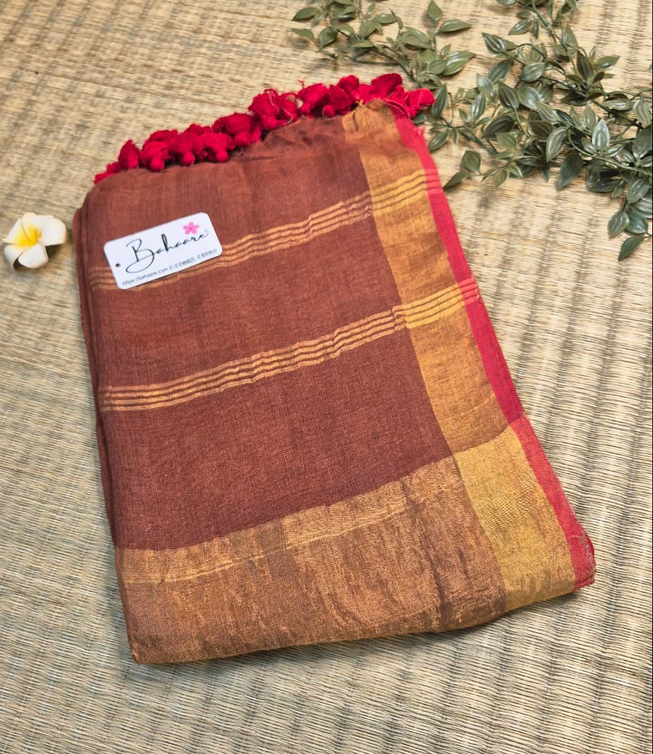 Woodland Whispers | Coffee Brown Jayshree Linen Saree