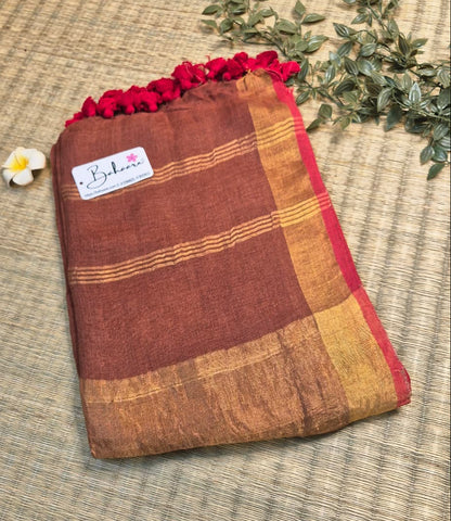 Woodland Whispers | Coffee Brown Jayshree Linen Saree