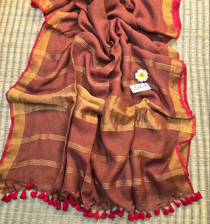 Woodland Whispers | Coffee Brown Jayshree Linen Saree