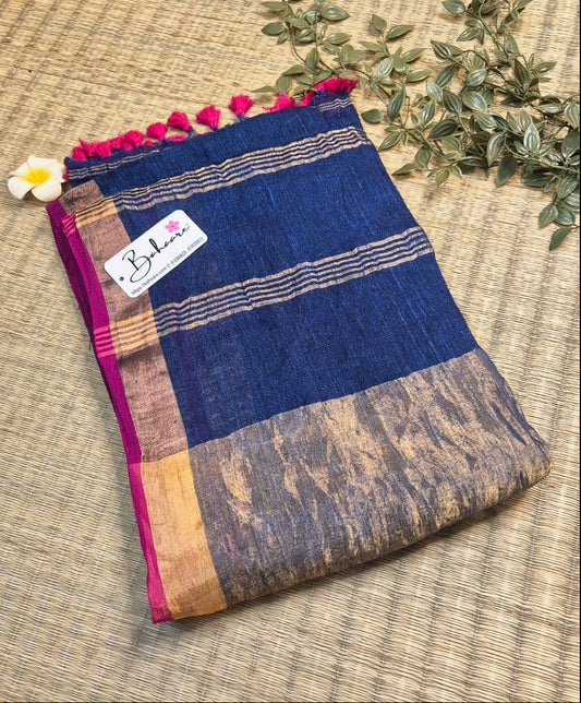 Woodland Whispers | Midnight Blue Jayshree Linen Saree